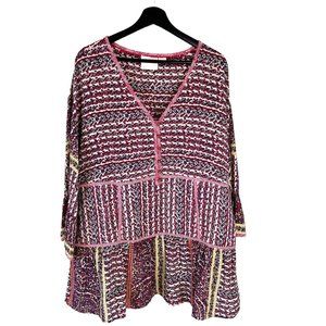 Maeve Lilyana Pink Multicolor Floral Print V Neck Long Sleeve Silk Top XL